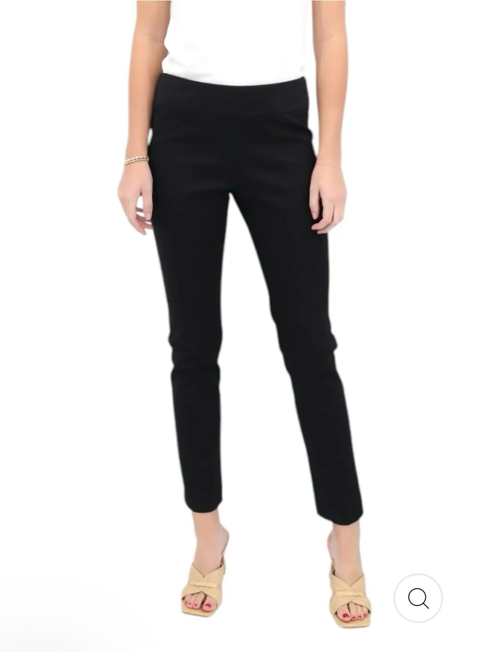 Estelle & Finn Wide Waist Slim Leg Black Cropped Ponte Ankle Pants SZ 4